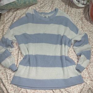 Hollister Light Blue and White Striped Sweater